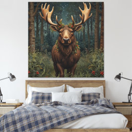 Rustic Christmas moose deer boho woodland forest Leinwanddruck