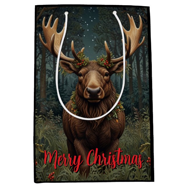 Rustic Christmas moose deer boho woodland forest  Mittlere Geschenktüte (Vorderseite)