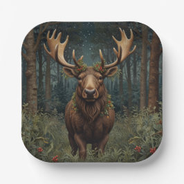 Rustic Christmas moose deer boho woodland forest Pappteller