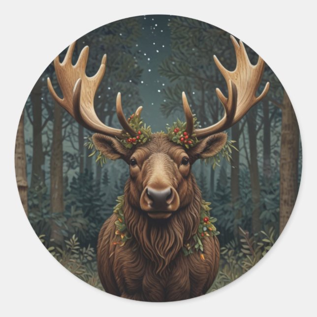 Rustic Christmas moose deer boho woodland forest  Runder Aufkleber (Vorderseite)