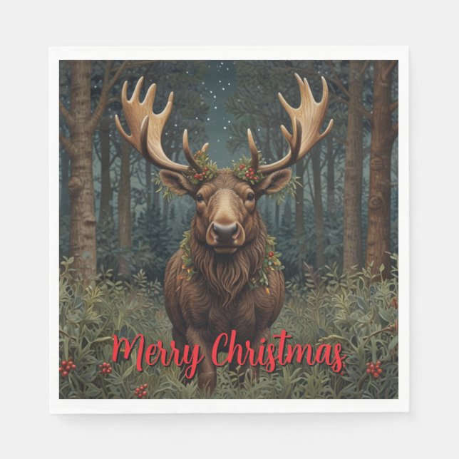 Rustic Christmas moose deer boho woodland forest  Serviette (Vorderseite)