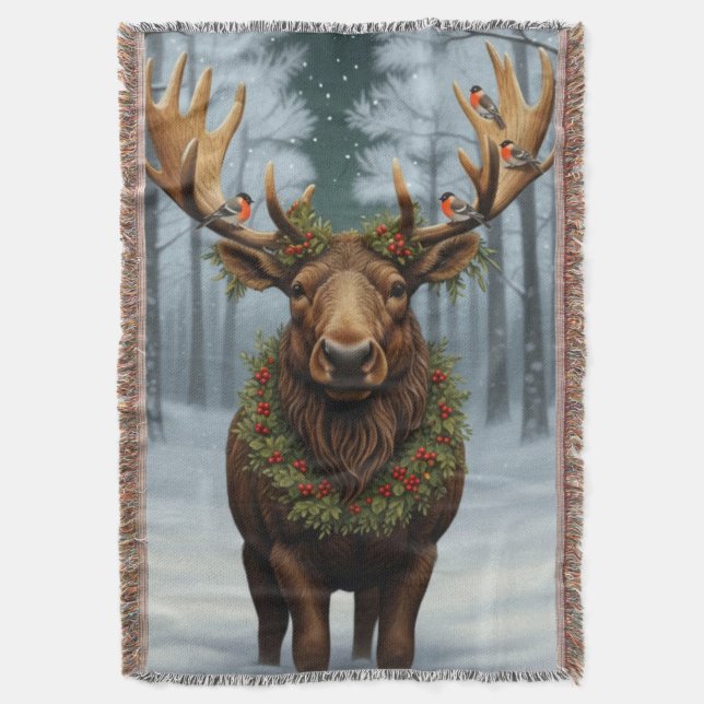 Rustic Christmas moose winter woodland forest  Decke (Vorderseite Vertikal)