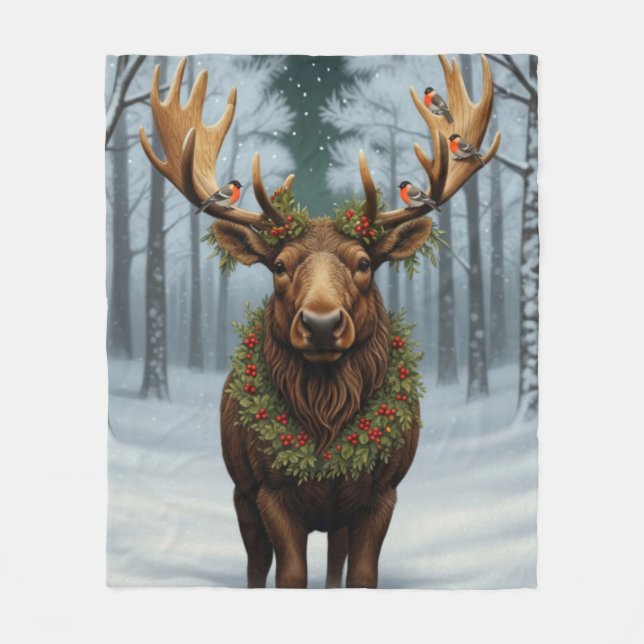 Rustic Christmas moose winter woodland forest  Fleecedecke (Vorderseite)