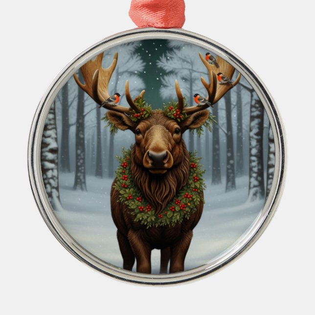 Rustic Christmas moose winter woodland forest  Ornament Aus Metall (Vorne)