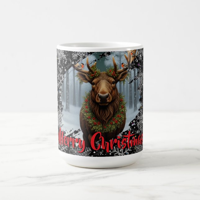 Rustic Christmas moose winter woodland forest snow Kaffeetasse (Mittel)