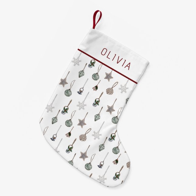 Rustic Christmas Ornaments  Custom Name Kleiner Weihnachtsstrumpf (Vorderansicht (hängend))