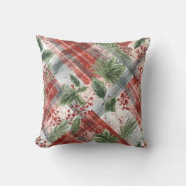 Rustic Christmas Plaid with Winter Pine & Berries Kissen