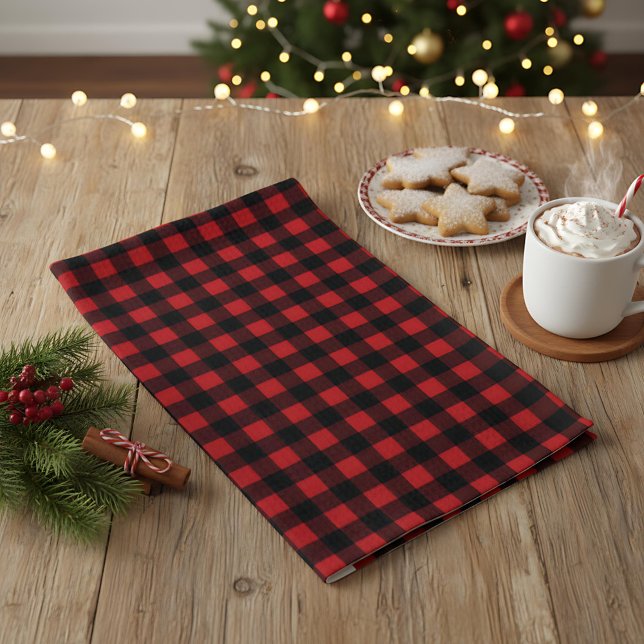 Rustic Christmas Red & Black Buffalo Plaid  Geschirrtuch (Von Creator hochgeladen)