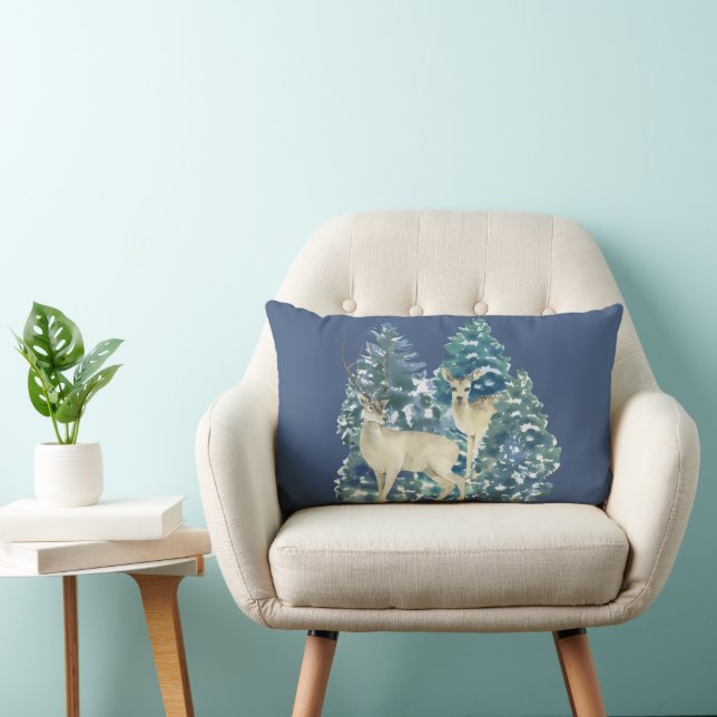 Rustic Christmas Snowy Forest Deer Decor For Home Lendenkissen (Stuhl )