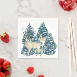 Rustic Christmas Snowy Forest Deer Decor For Home Serviette
