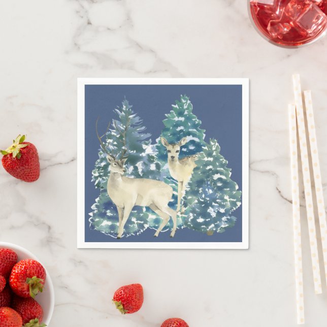 Rustic Christmas Snowy Forest Deer Decor For Home Serviette (Beispiel)