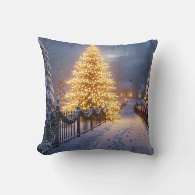 Rustic Christmas Throw Pillows – Village Tree, San Kissen (Vorderseite)