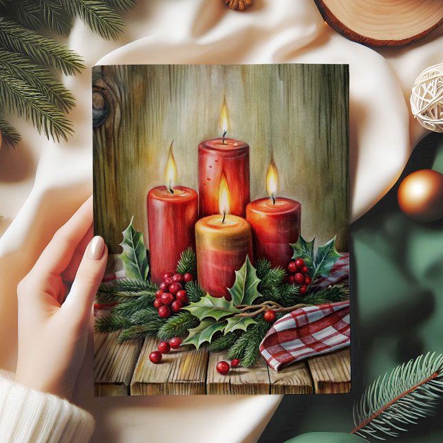 Rustic Christmas tissue paper red candles holly Seidenpapier (Rustic Christmas tissue paper red candles and holly

)