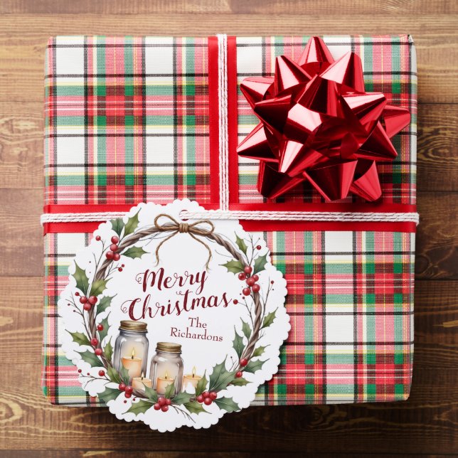 Rustic Christmas Wreath with Holly  Ornament Karte (Insitu (Geschenk))