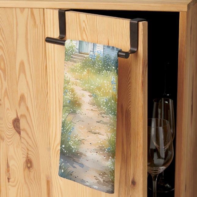 Rustic Church Path in Wildflower Meadow Geschirrtuch (Drittel gefaltet)