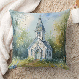 Rustic Church Path in Wildflower Meadow Kissen