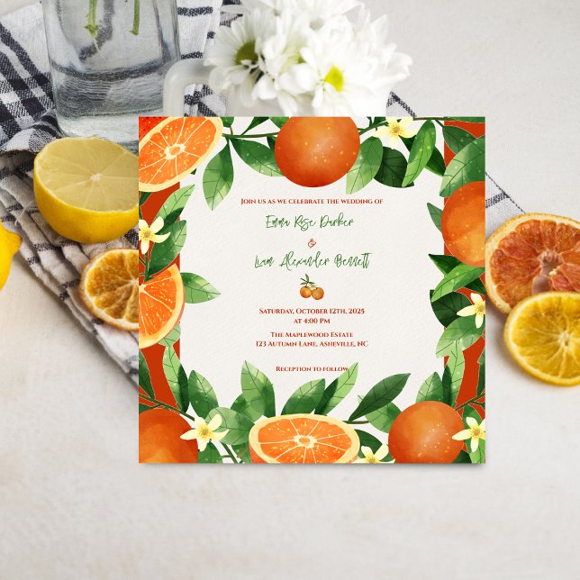 Rustic Citrus Orchard Magnetic Wedding Invitation Magnetkarte (Rustic Citrus Orchard Magnetic Wedding Invitation)