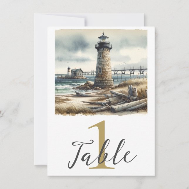 Rustic Coastal Lighthouse Seaside Beach Table  Einladung (Vorderseite)