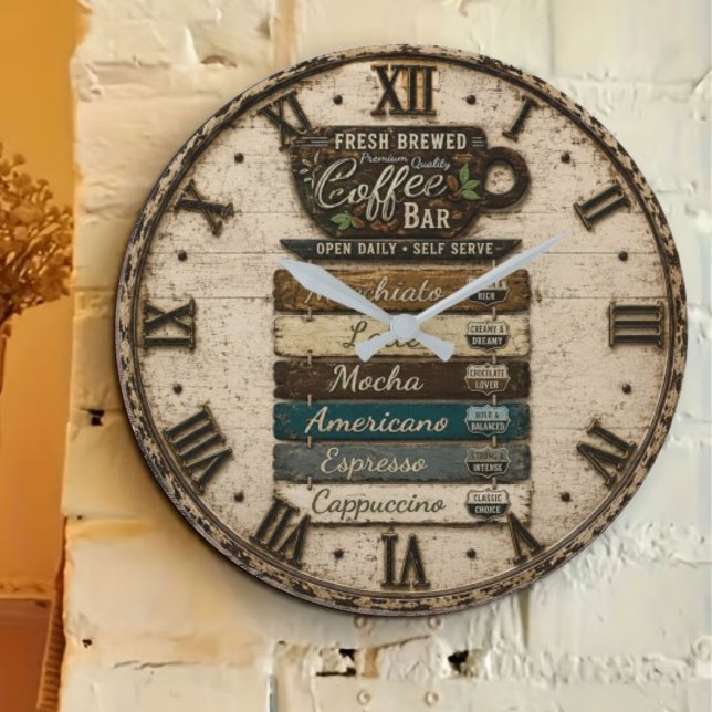 Rustic Coffee Bar Kitchen Farmhouse  Decor  Große Wanduhr (Von Creator hochgeladen)