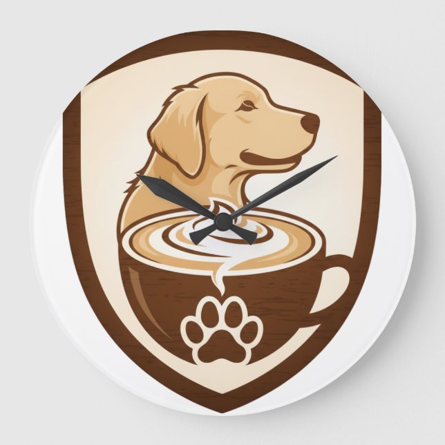 Rustic Coffee & Golden Retriever Shield Logo - Cof Große Wanduhr (Vorderseite)