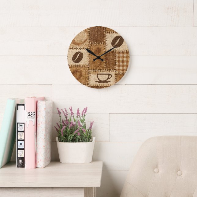 Rustic Coffee Patchwork Wall Clock Große Wanduhr (Lesesaal)