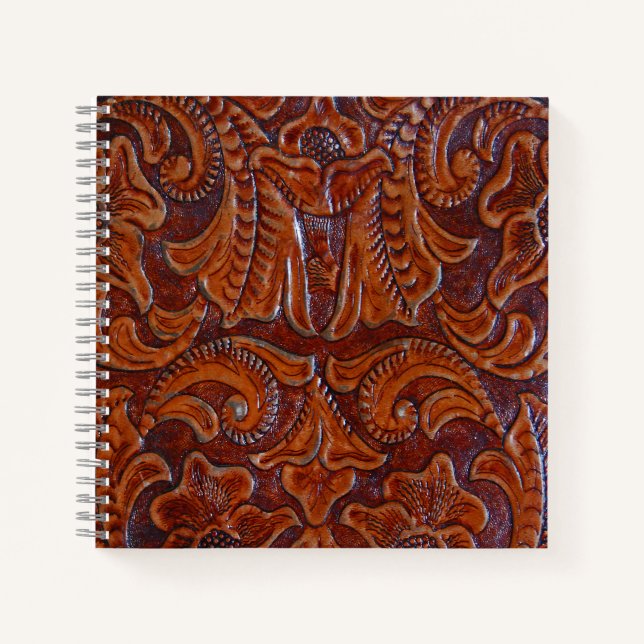 Rustic Cognac Tooled Leather PRINT SpiralNotebook Notizbuch (Vorderseite)