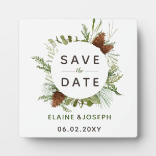 Rustic Conifer Pine cone wedding Save the Date Fotoplatte