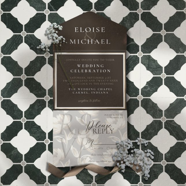 Rustic Copper Brown Wedding All-in-One-Einladung (Announce your big day in a sophisticated style with this Rustic Copper Brown Wedding Invitation!)