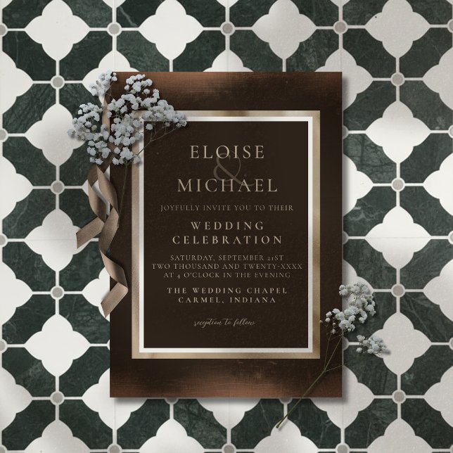 Rustic Copper Brown Wedding Einladung (Announce your big day in a sophisticated style with this Rustic Copper Brown Wedding Invitation! )