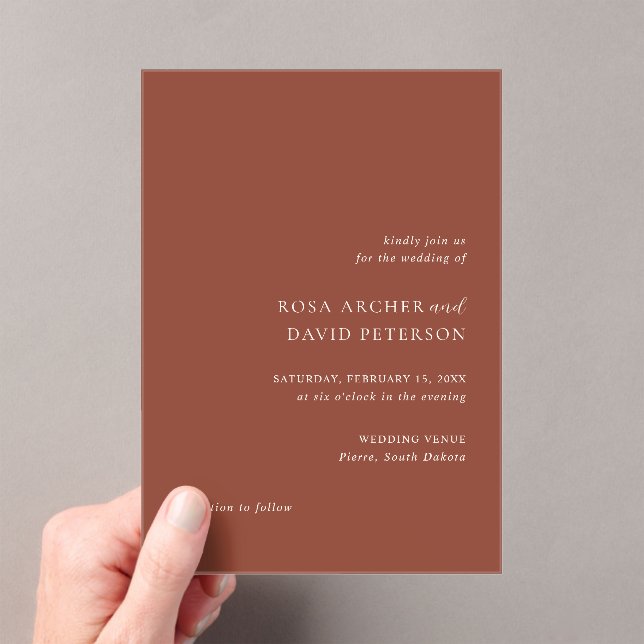 Rustic Copper Editorial Modern Wedding Acryleinladungen (Insitu (Handheld))
