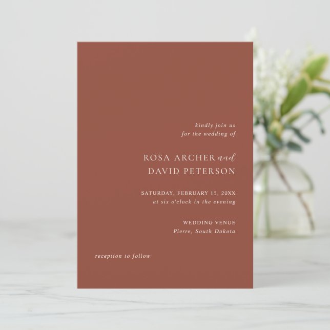 Rustic Copper Editorial Modern Wedding Einladung (Stehend Vorderseite)