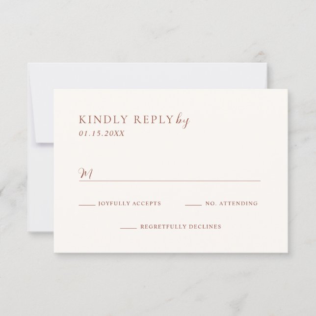 Rustic Copper Editorial Modern Wedding RSVP Karte (Vorderseite)