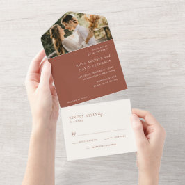 Rustic Copper Photo Editorial Modern Wedding All In One Einladung