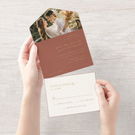 Rustic Copper Photo Editorial Modern Wedding All-in-One-Einladung