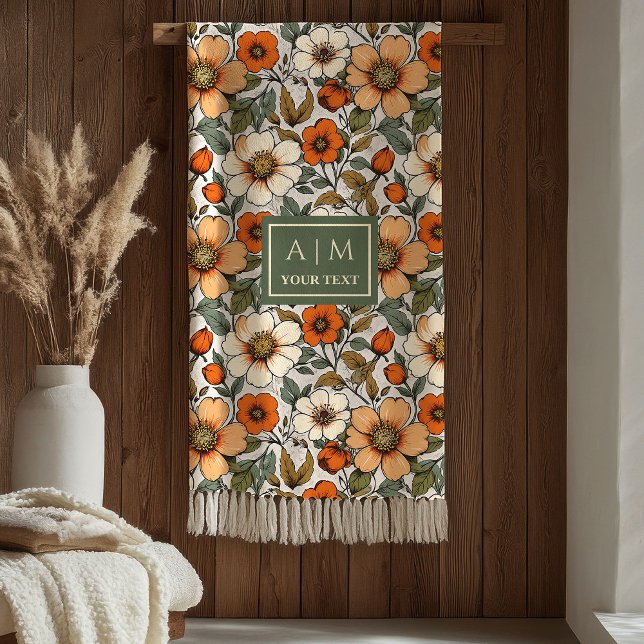 Rustic Copper Sage Olive Fall Floral Aesthetic  Fleecedecke (Rustic Copper Sage Olive Fall Floral Aesthetic Blanket)