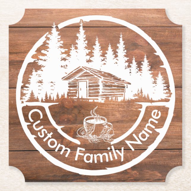 Rustic Cottage Cabin Barn | Custom Family Name Untersetzer (Vorderseite)