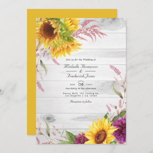 Rustic Country Barn QR Code RSVP Sunflower Wedding Einladung