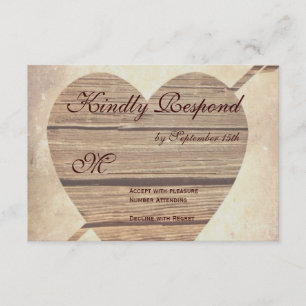 Rustic Country Barn Wood Heart Wedding RSVP Cards
