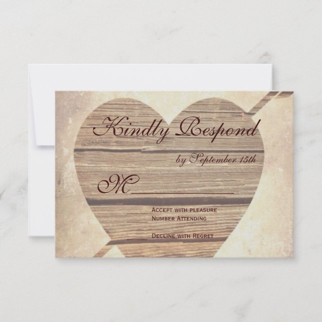 Rustic Country Barn Wood Heart Wedding RSVP Cards (Vorderseite)