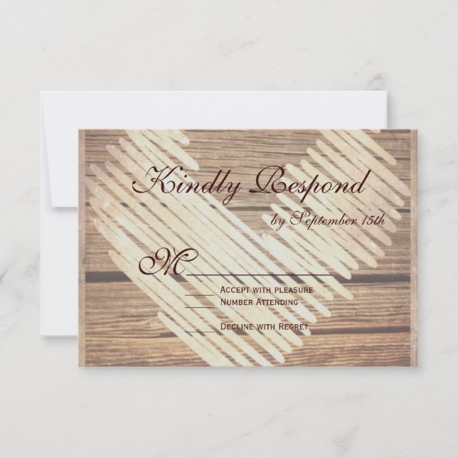 Rustic Country Barn Wood Heart Wedding RSVP Cards (Vorderseite)
