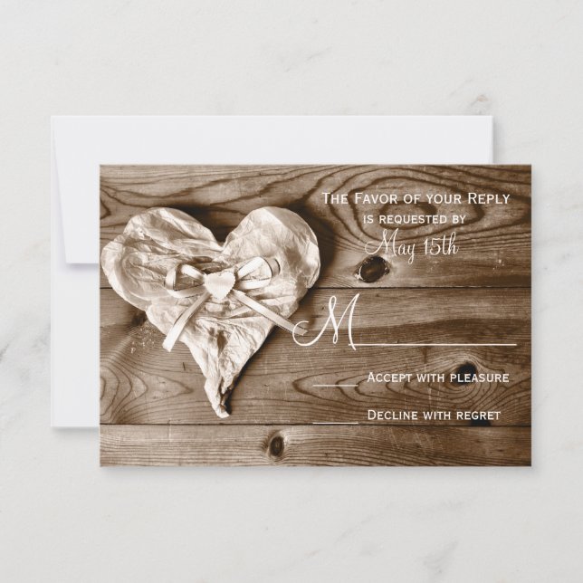 Rustic Country Barn Wood Heart Wedding RSVP Cards Karte (Vorderseite)