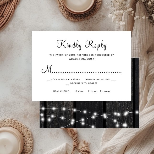 Rustic country barn wood wedding RSVP karte (Von Creator hochgeladen)