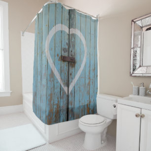 Rustic Country Blue Barn Door Herz Duschvorhang