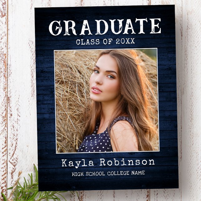 Rustic Country Blue Wood Plank Foto Abschluss Postkarte (Von Creator hochgeladen)