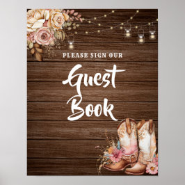 Rustic Country Boots Cowgirl Birthday Gästebuch