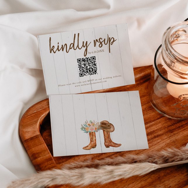 Rustic Country Boots RSVP Card mit QR Code Begleitkarte (Von Creator hochgeladen)