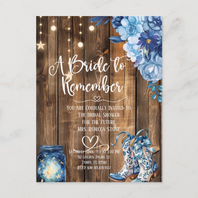 Rustic Country Bridal Shower Invitation  Postkarte (Vorderseite)