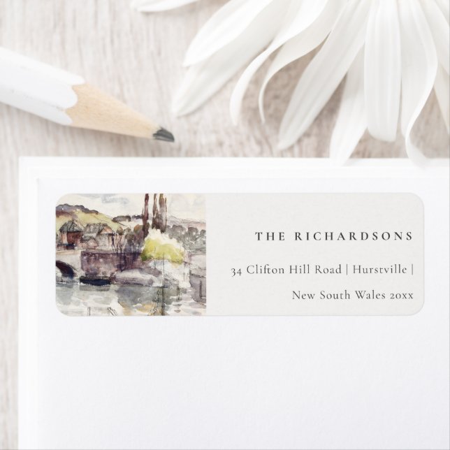 Rustic Country Bridge Riverside Wasserfarbenadress (Insitu)