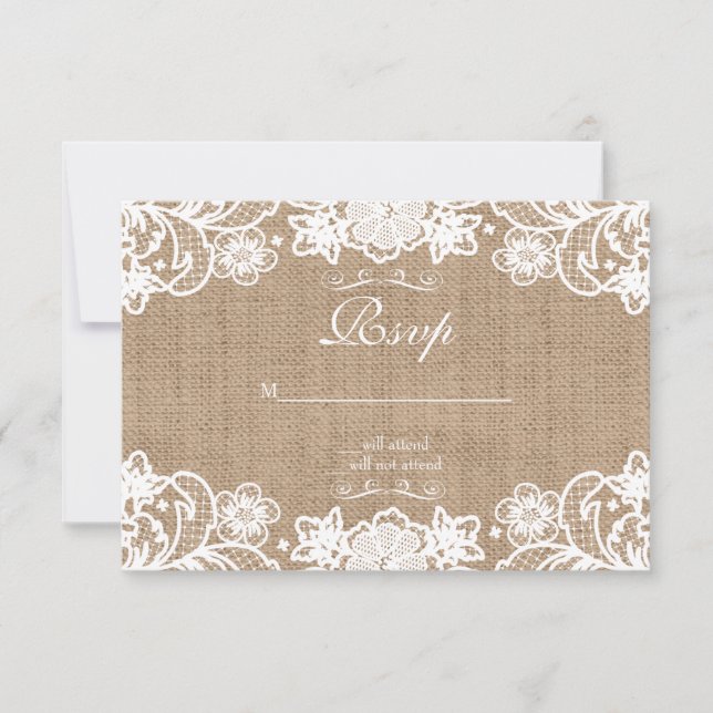 Rustic Country Burlap Lace Wedding RSVP (Vorderseite)