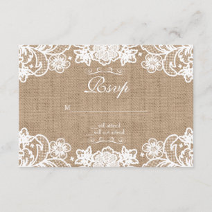 Rustic Country Burlap Lace Wedding RSVP Karte